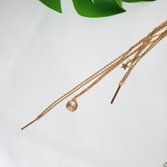 Multi Strand Layered Necklace Bar Star - Picture 2 of 6